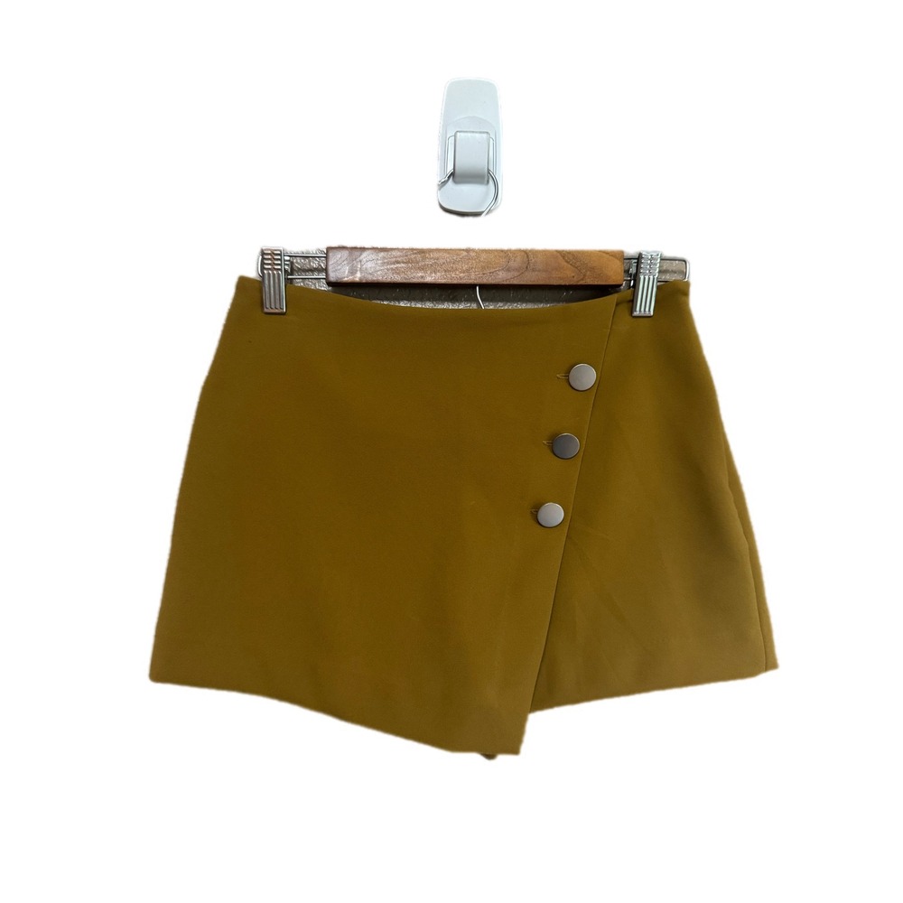 Forever 21 Skort Women XS Mustard Yellow Excellent Wrap Front Button Detail